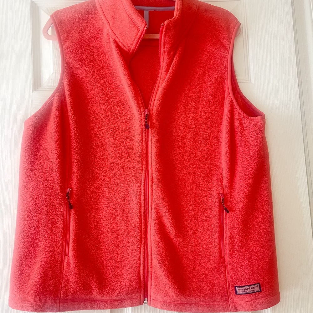 Vineyard Vines Fleece Vest Size Large Coral Womens